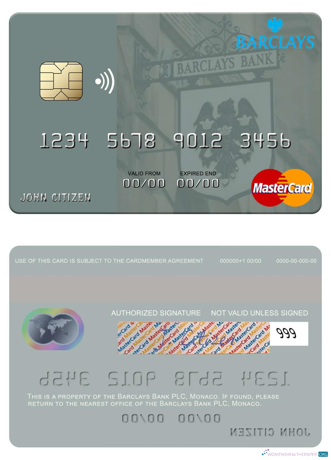 Download Monaco Barclays Bank PLC mastercard Photoshop template